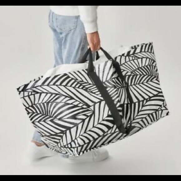 IKEA SLUKIS Frakta Shopping Bag; Large Black White "Leaf" Like Design;19 Gallons - Picture 5 of 9